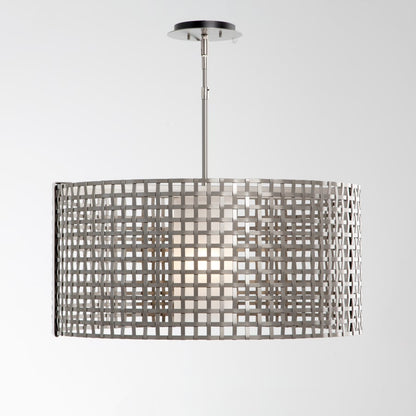 Hammerton Studio Tweed Single Light 25" Wide Drum Chandelier - Medium (E26) with Frosted Glass Inner and Finished to Match Metal Outer Shade