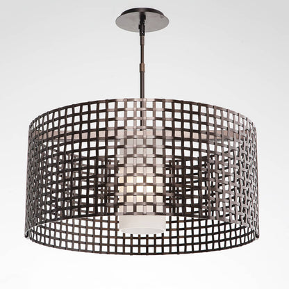 Tweed Single Light 25" Wide Drum Chandelier - Medium (E26) with Frosted Glass Inner and Finished to Match Metal Outer Shade