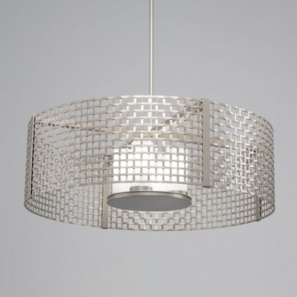 Hammerton Studio Tweed 4 Light 36" Wide Drum Chandelier - Medium (E26) with Frosted Glass Inner Shades and Finished to Match Outer Metal Shade