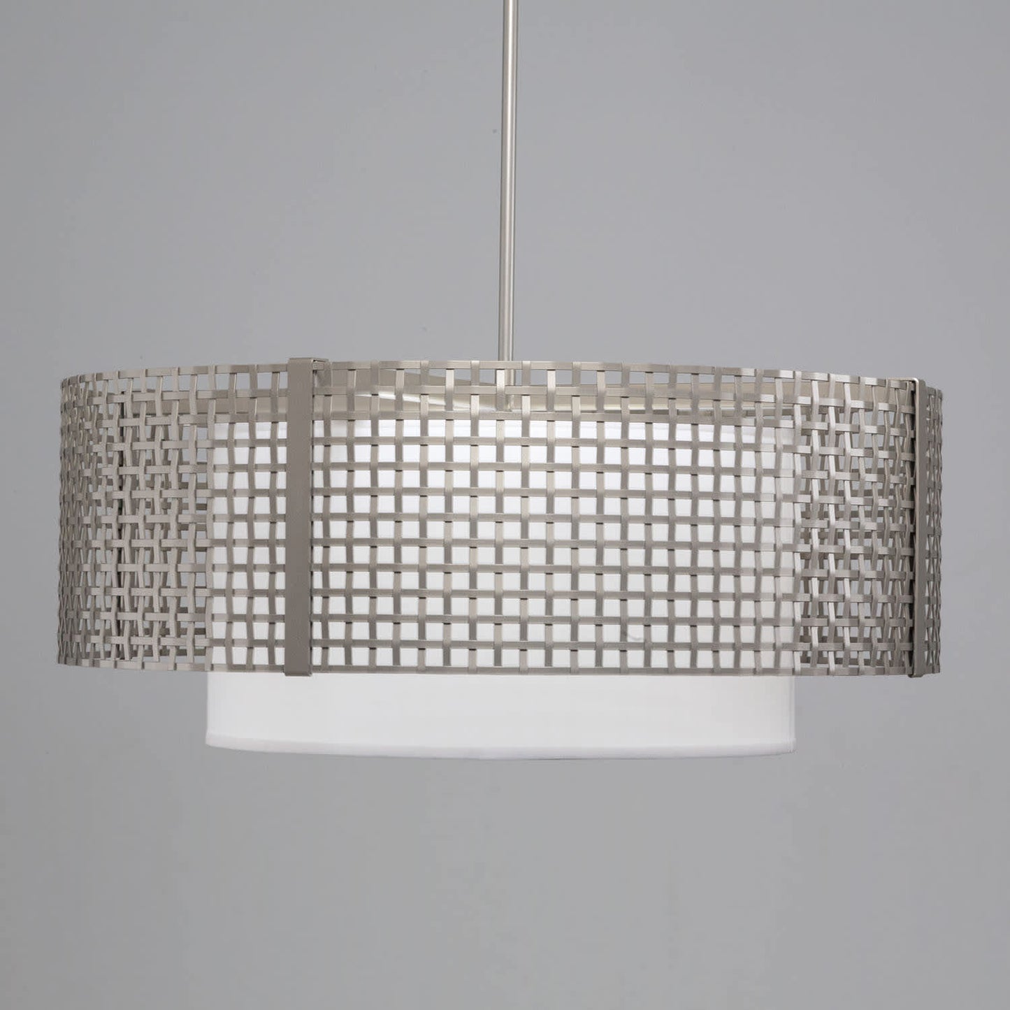 Tweed 4 Light 36" Wide Drum Chandelier - Medium (E26) with White Linen Inner and Finished to Match Metal Outer Shade
