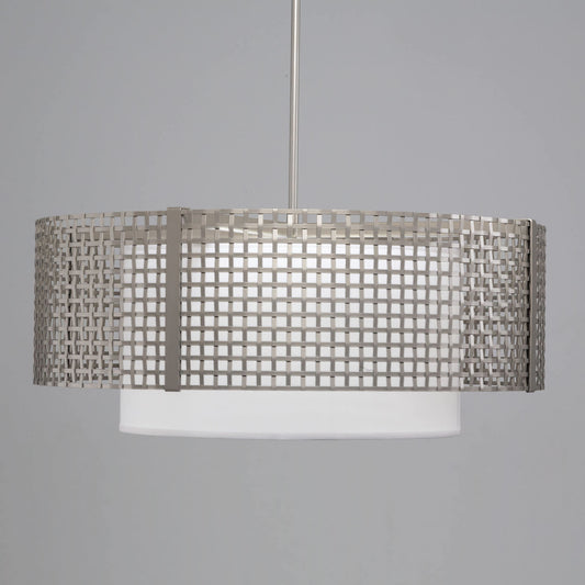 Tweed 4 Light 36" Wide Drum Chandelier - Medium (E26) with White Linen Inner and Finished to Match Metal Outer Shade