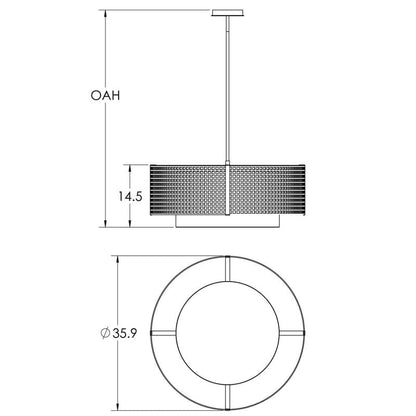 Tweed 4 Light 36" Wide Drum Chandelier - Medium (E26) with White Linen Inner and Finished to Match Metal Outer Shade