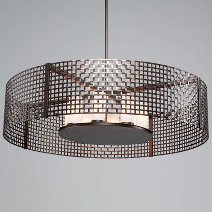 Tweed 8 Light 48" Wide Drum Chandelier - Medium (E26) with Frosted Glass Inner Shades and Finished to Match Outer Metal Shade