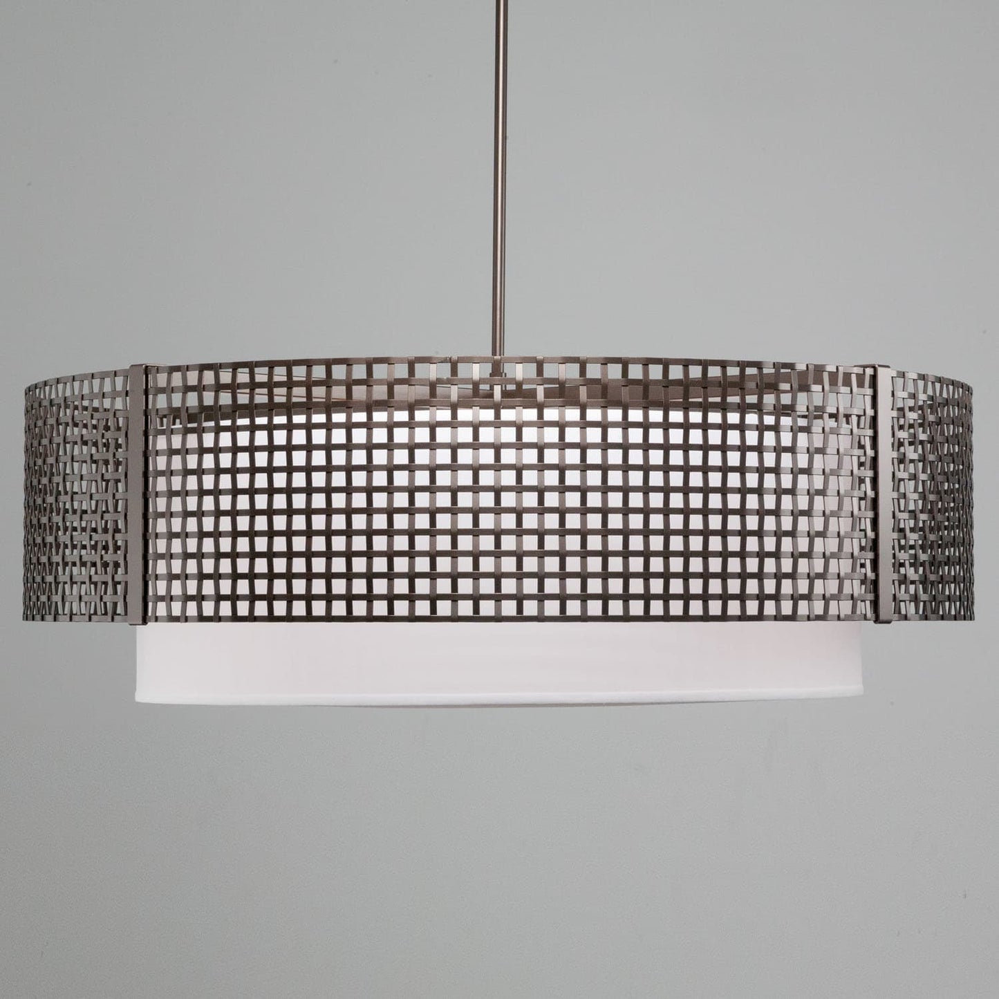 Tweed 8 Light 48" Wide Drum Chandelier - Medium (E26) with White Linen Inner and Finished to Match Metal Outer Shade