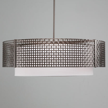 Tweed 8 Light 48" Wide Drum Chandelier - Medium (E26) with White Linen Inner and Finished to Match Metal Outer Shade