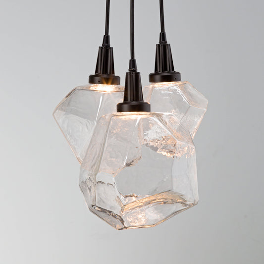 Gem 14" Wide 3 Light Hand Blown Glass LED Pendant Cluster