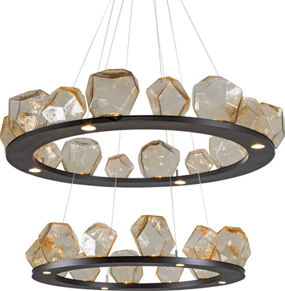 Gem 48" Wide 36 Light Hand Blown Glass LED 2 Tier Ring Chandelier
