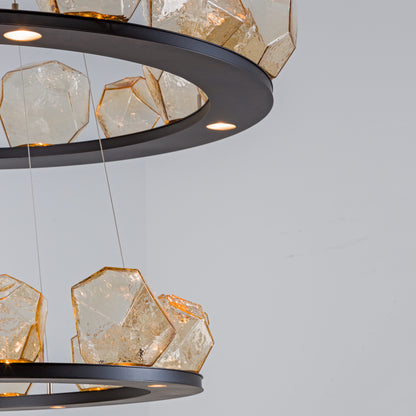 Gem 48" Wide 36 Light Hand Blown Glass LED 2 Tier Ring Chandelier