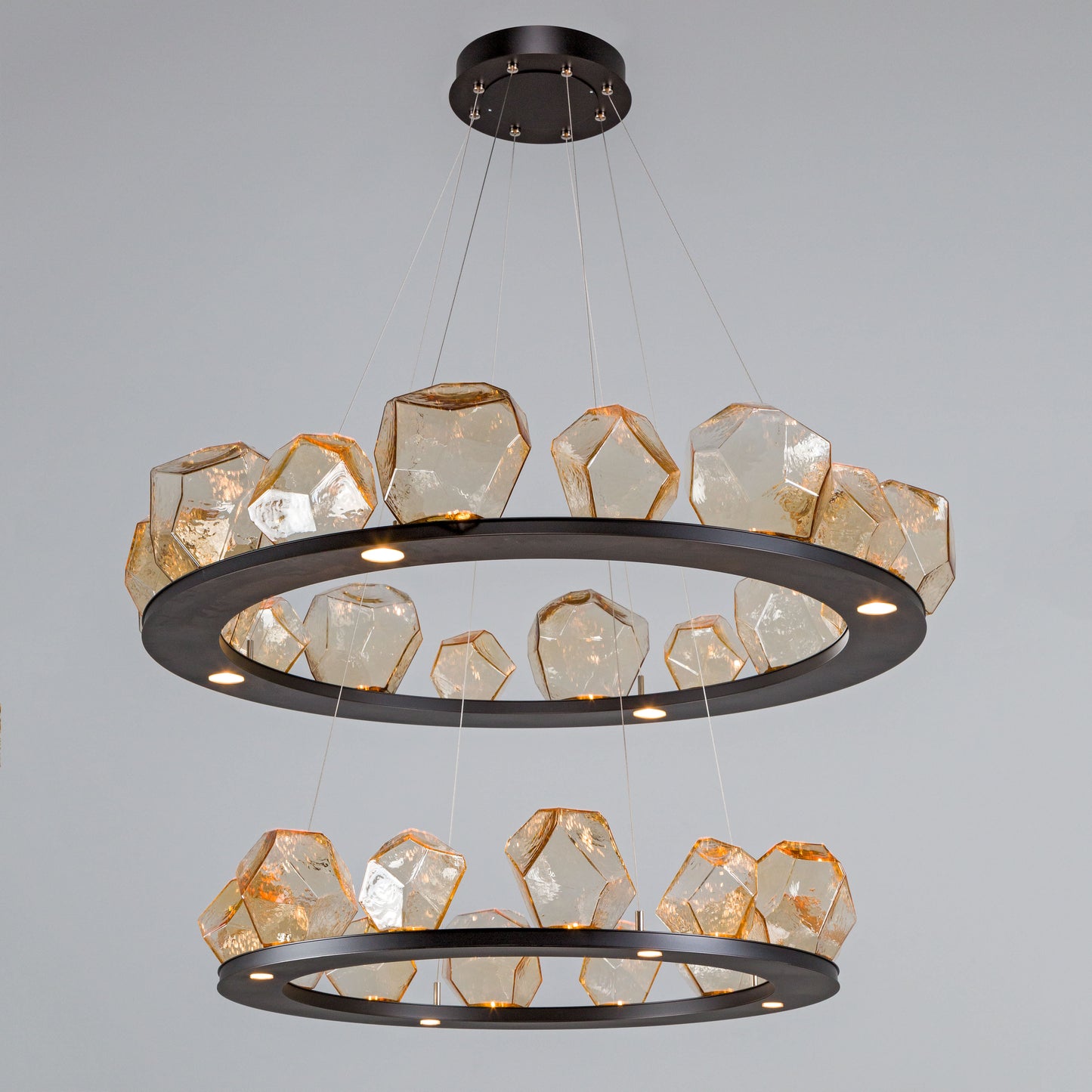 Gem 48" Wide 36 Light Hand Blown Glass LED 2 Tier Ring Chandelier
