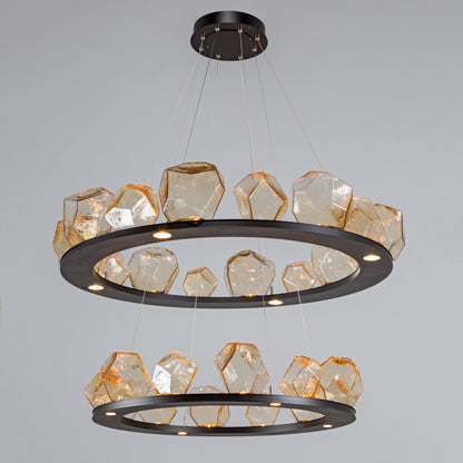 Gem 48" Wide 36 Light Hand Blown Glass LED 2 Tier Ring Chandelier