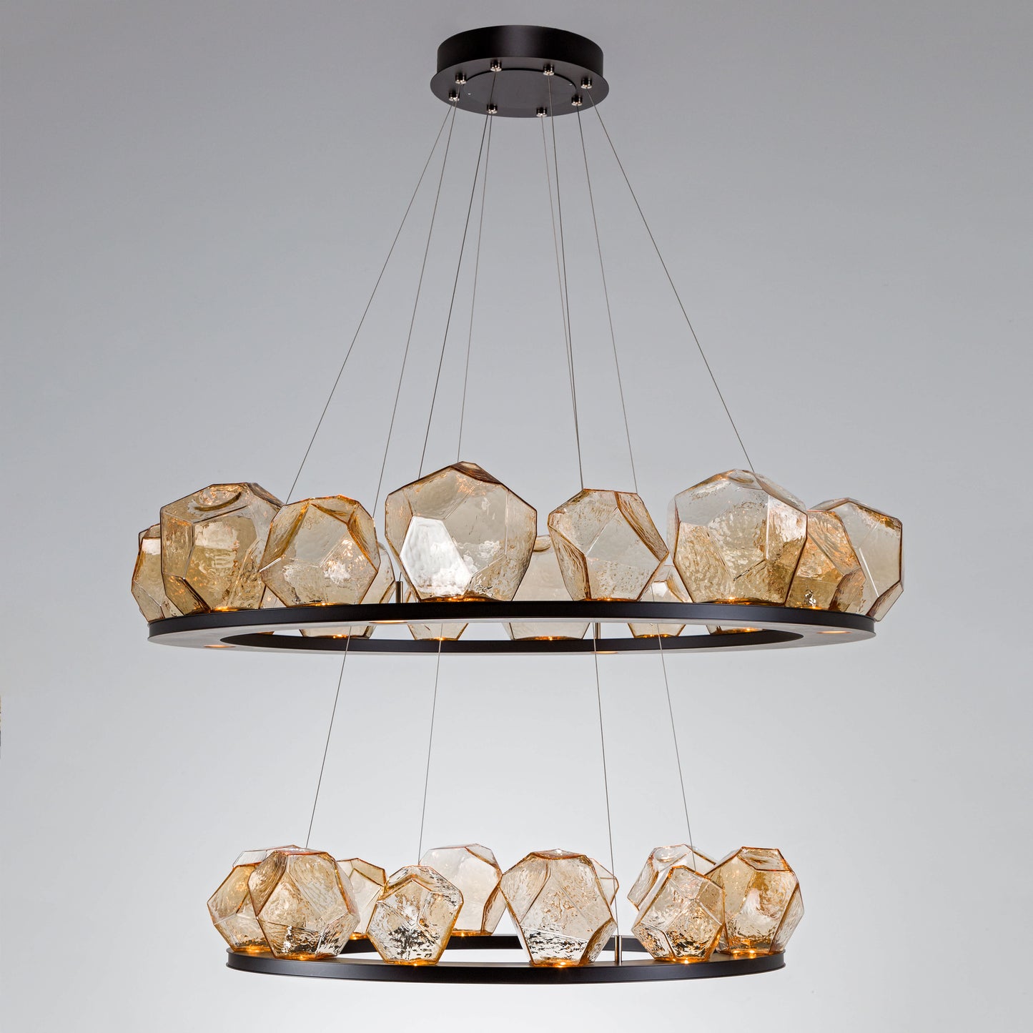 Gem 48" Wide 36 Light Hand Blown Glass LED 2 Tier Ring Chandelier
