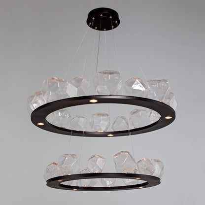 Gem 48" Wide 36 Light Hand Blown Glass LED 2 Tier Ring Chandelier