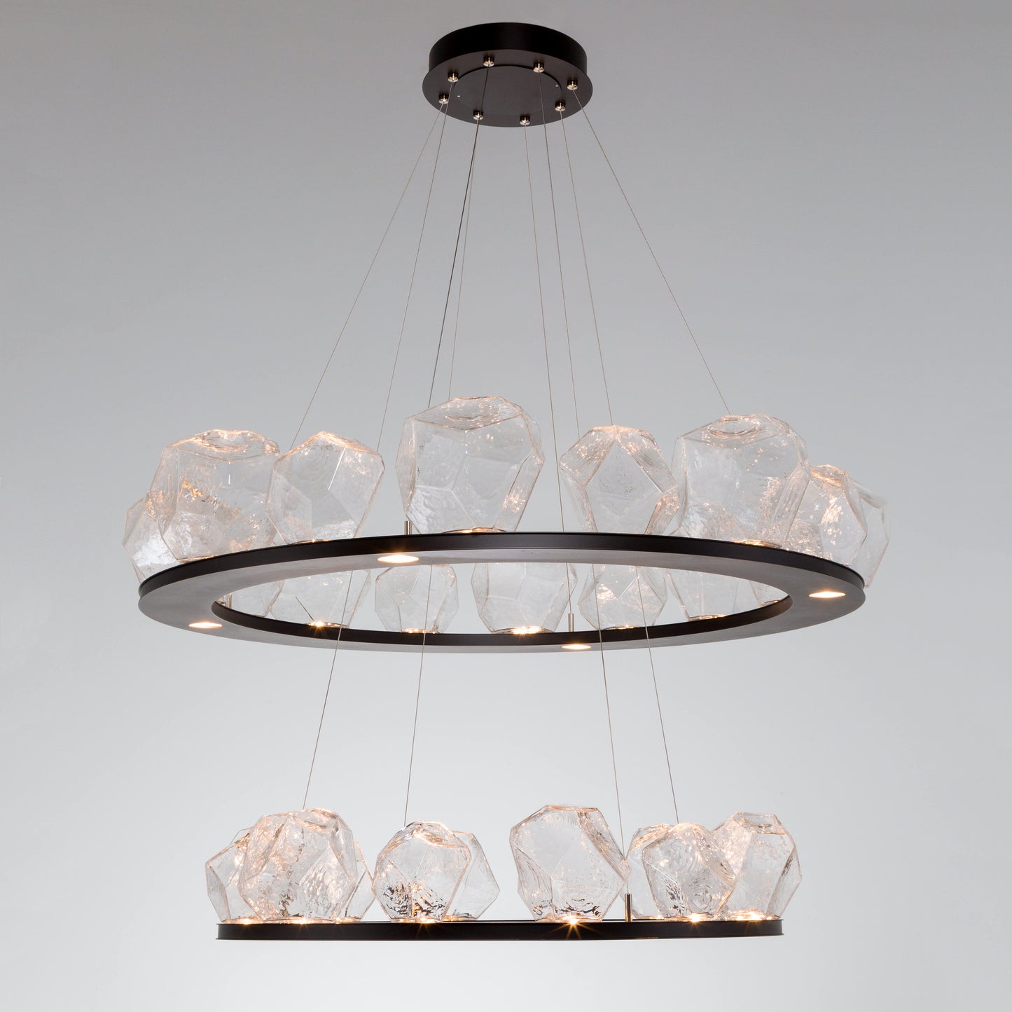 Gem 48" Wide 36 Light Hand Blown Glass LED 2 Tier Ring Chandelier
