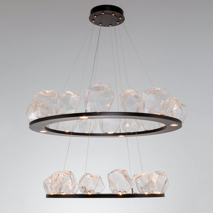 Gem 48" Wide 36 Light Hand Blown Glass LED 2 Tier Ring Chandelier