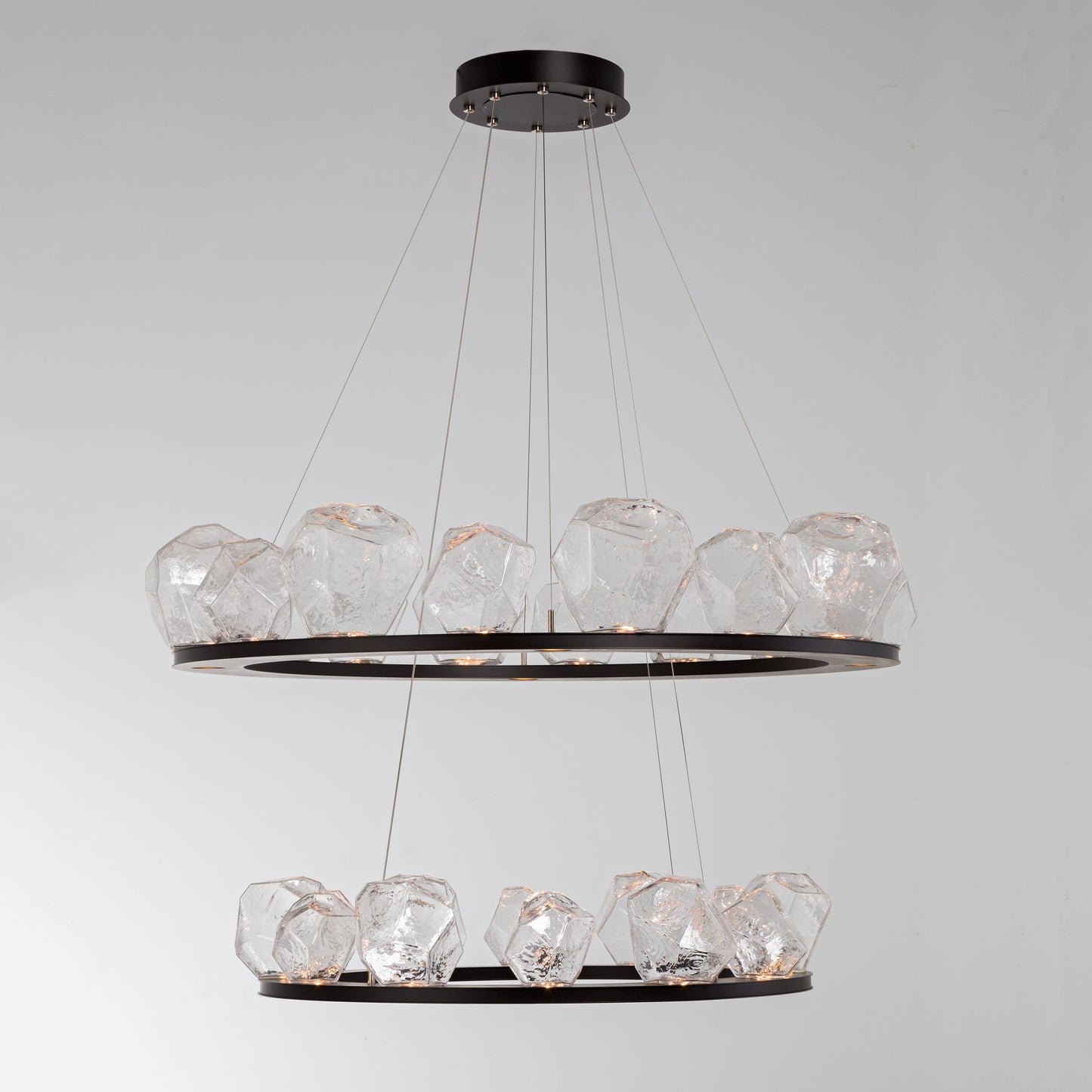Gem 48" Wide 36 Light Hand Blown Glass LED 2 Tier Ring Chandelier
