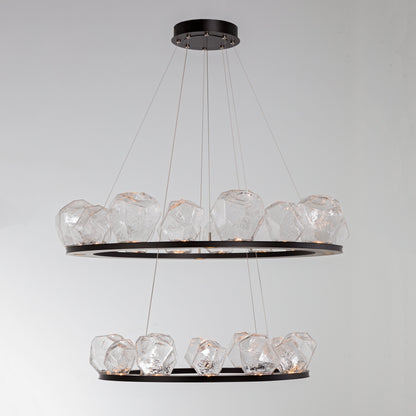 Gem 48" Wide 36 Light Hand Blown Glass LED 2 Tier Ring Chandelier
