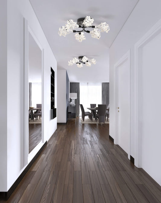 Blossom 32" Wide LED Semi-Flush Ceiling Fixture with Clear Blossom Blown Glass Shades