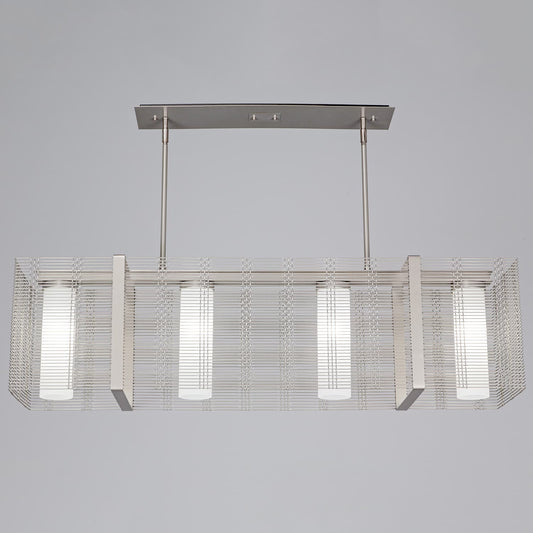 Downtown Mesh 4 Light 45" Wide Chandelier - Medium (E26) with Frosted Glass Inner Shades and Finished to Match Outer Metal Shade