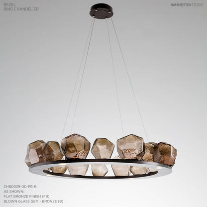 Gem 48" Wide 20 Light Hand Blown Glass LED Ring Chandelier