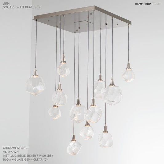 Gem 36" Wide 12 Light Hand Blown Glass LED Pendant