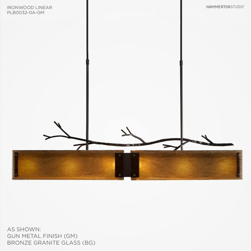 Ironwood 44" Wide Artisan Crafted Linear Chandelier with Hand Textured Glass and Sculpted Steel