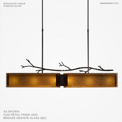 Ironwood 44" Wide Artisan Crafted Linear Chandelier with Hand Textured Glass and Sculpted Steel