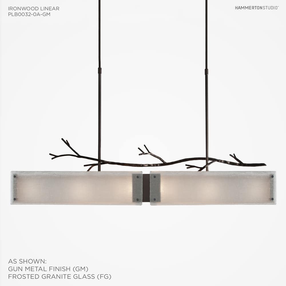 Ironwood 44" Wide Artisan Crafted Linear Chandelier with Hand Textured Glass and Sculpted Steel