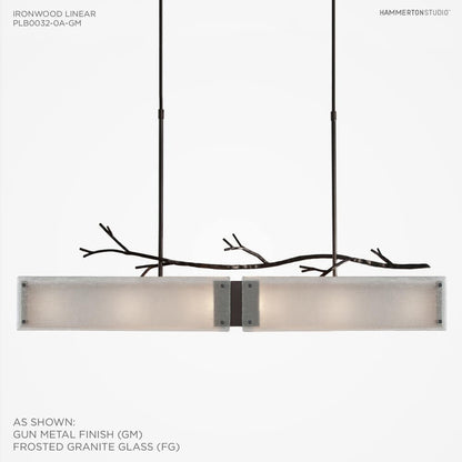 Ironwood 44" Wide Artisan Crafted Linear Chandelier with Hand Textured Glass and Sculpted Steel