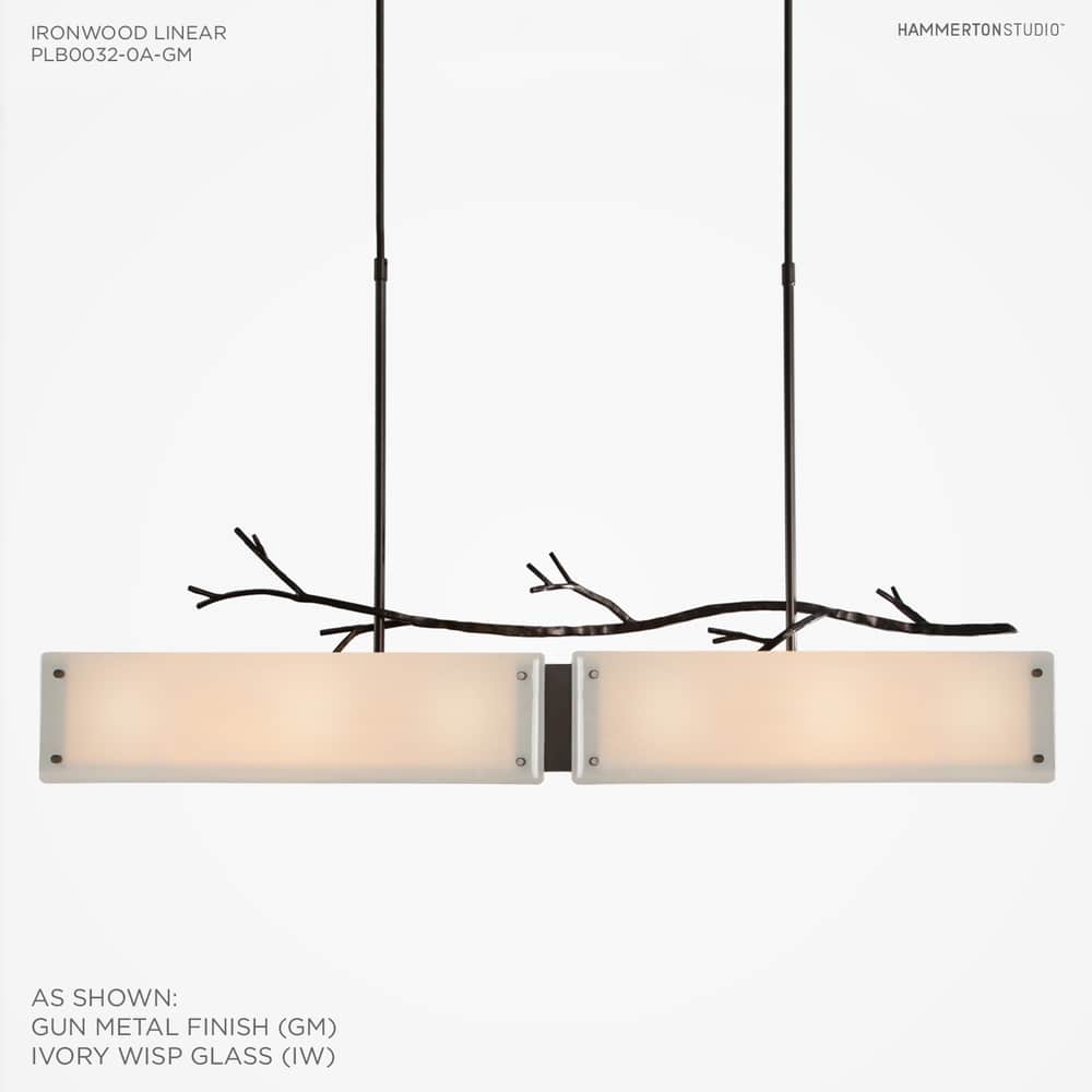 Ironwood 44" Wide Artisan Crafted Linear Chandelier with Hand Textured Glass and Sculpted Steel