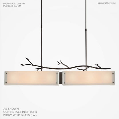 Ironwood 44" Wide Artisan Crafted Linear Chandelier with Hand Textured Glass and Sculpted Steel