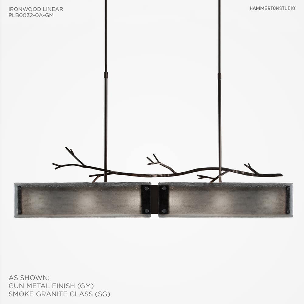 Ironwood 44" Wide Artisan Crafted Linear Chandelier with Hand Textured Glass and Sculpted Steel