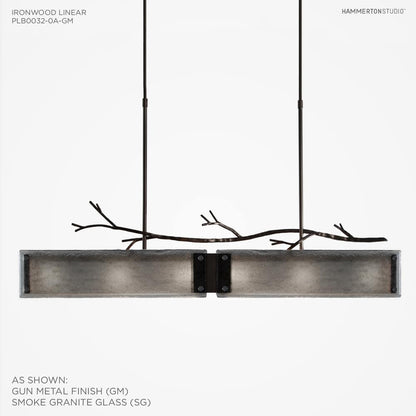 Ironwood 44" Wide Artisan Crafted Linear Chandelier with Hand Textured Glass and Sculpted Steel