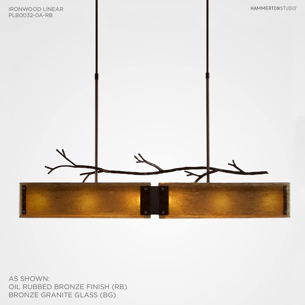 Ironwood 44" Wide Artisan Crafted Linear Chandelier with Hand Textured Glass and Sculpted Steel