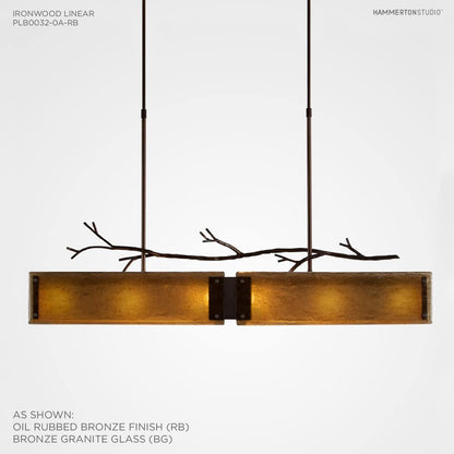 Ironwood 44" Wide Artisan Crafted Linear Chandelier with Hand Textured Glass and Sculpted Steel