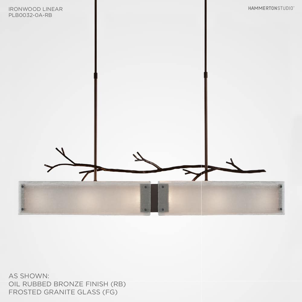 Ironwood 44" Wide Artisan Crafted Linear Chandelier with Hand Textured Glass and Sculpted Steel