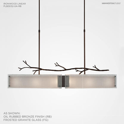 Ironwood 44" Wide Artisan Crafted Linear Chandelier with Hand Textured Glass and Sculpted Steel