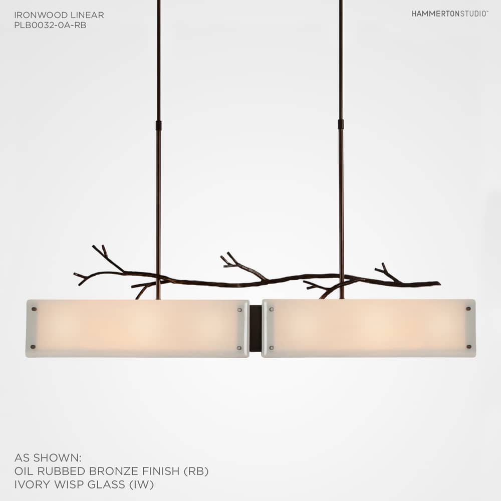Ironwood 44" Wide Artisan Crafted Linear Chandelier with Hand Textured Glass and Sculpted Steel