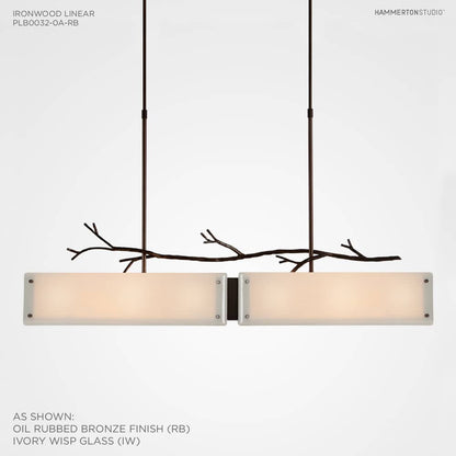 Ironwood 44" Wide Artisan Crafted Linear Chandelier with Hand Textured Glass and Sculpted Steel