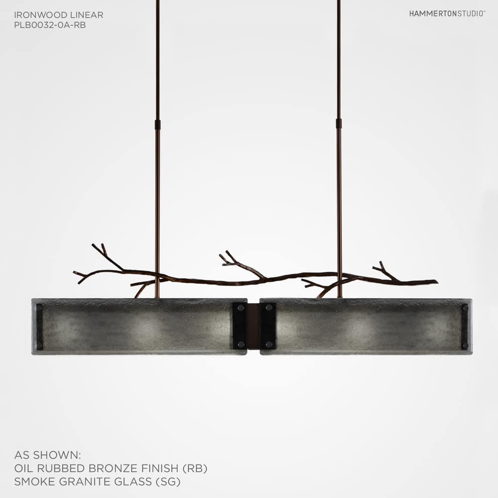Ironwood 44" Wide Artisan Crafted Linear Chandelier with Hand Textured Glass and Sculpted Steel
