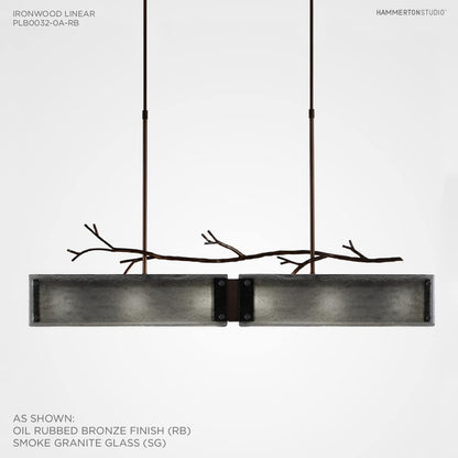 Ironwood 44" Wide Artisan Crafted Linear Chandelier with Hand Textured Glass and Sculpted Steel