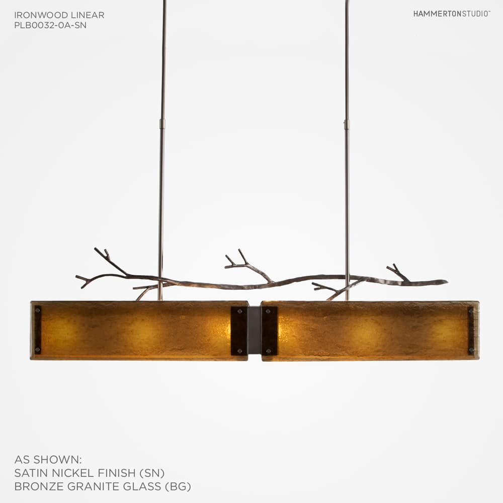 Ironwood 44" Wide Artisan Crafted Linear Chandelier with Hand Textured Glass and Sculpted Steel