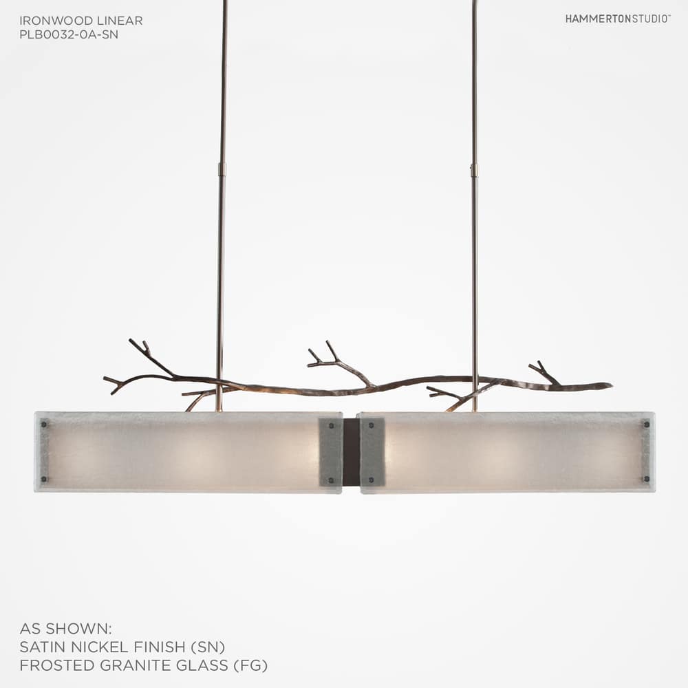 Ironwood 44" Wide Artisan Crafted Linear Chandelier with Hand Textured Glass and Sculpted Steel