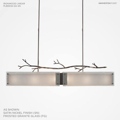 Ironwood 44" Wide Artisan Crafted Linear Chandelier with Hand Textured Glass and Sculpted Steel