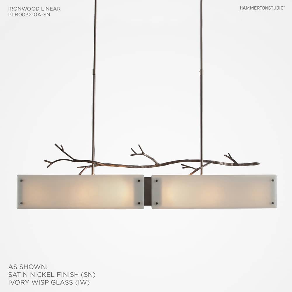 Ironwood 44" Wide Artisan Crafted Linear Chandelier with Hand Textured Glass and Sculpted Steel