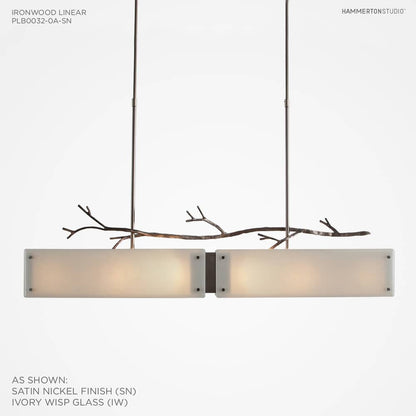 Ironwood 44" Wide Artisan Crafted Linear Chandelier with Hand Textured Glass and Sculpted Steel