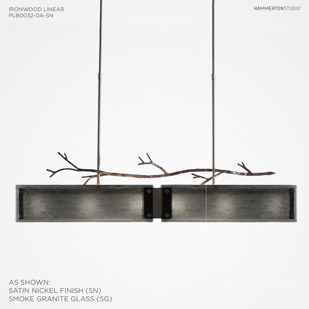 Ironwood 44" Wide Artisan Crafted Linear Chandelier with Hand Textured Glass and Sculpted Steel