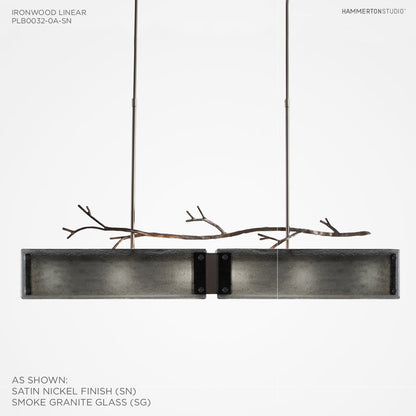 Ironwood 44" Wide Artisan Crafted Linear Chandelier with Hand Textured Glass and Sculpted Steel