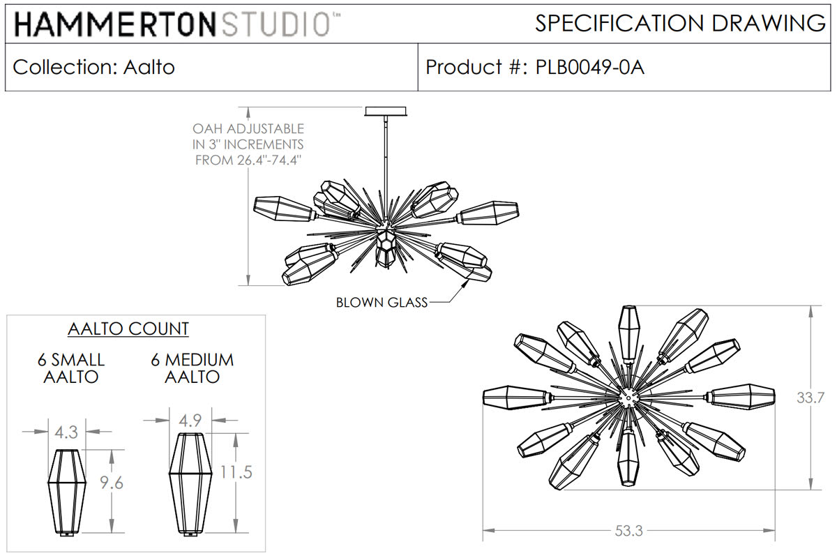 Aalto 53" Wide Artisan Crafted Geometric Optic Glass 12 Light Oval Starburst Chandelier