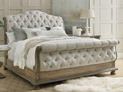 Castella California King Sleigh Bed with Upholstered Tufted Headboard in Antique Slate