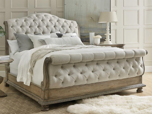 Castella California King Sleigh Bed with Upholstered Tufted Headboard in Antique Slate